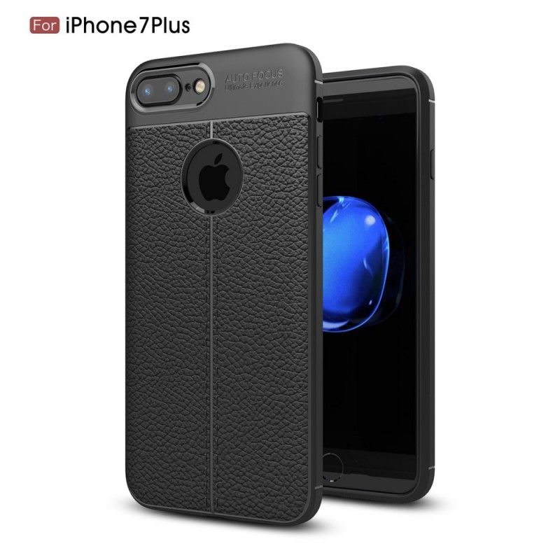 Skal iPhone 7 Plus / 8 Plus Svart Lychéläder Med Dubbla Linjer