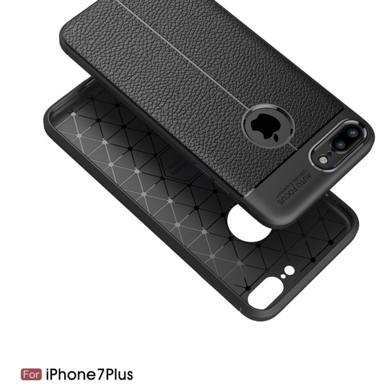 Skal iPhone 7 Plus / 8 Plus Svart Lychéläder Med Dubbla Linjer