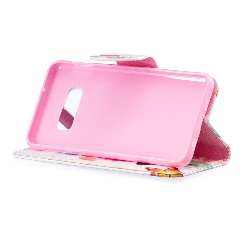 Fodral Samsung Galaxy S10e Magenta Målade Fjärilar Och Blommor