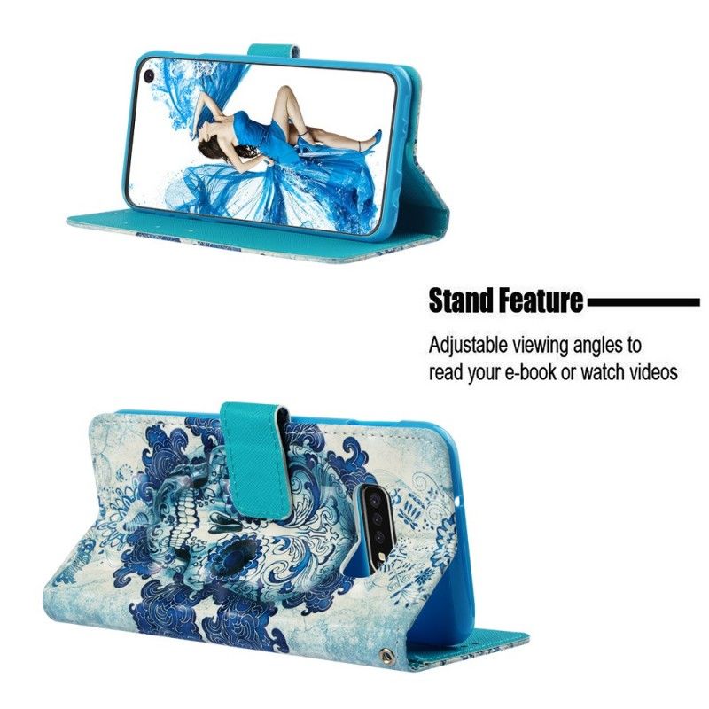 Läderfodral Samsung Galaxy S10e Mobilskal Blå Skalle