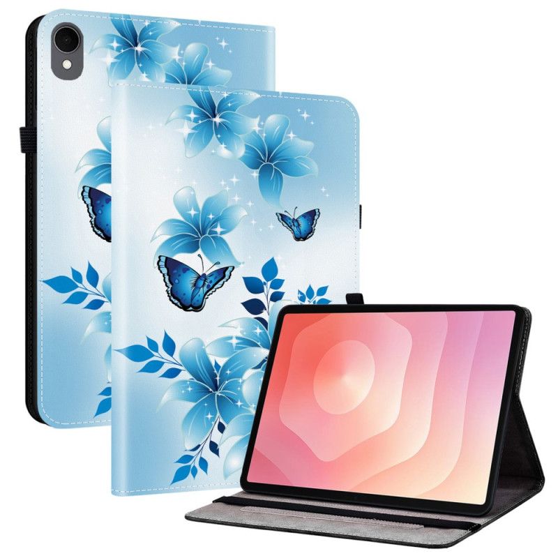 Fodral För Samsung Galaxy Tab S11 Fjärilar Och Blå Blommor