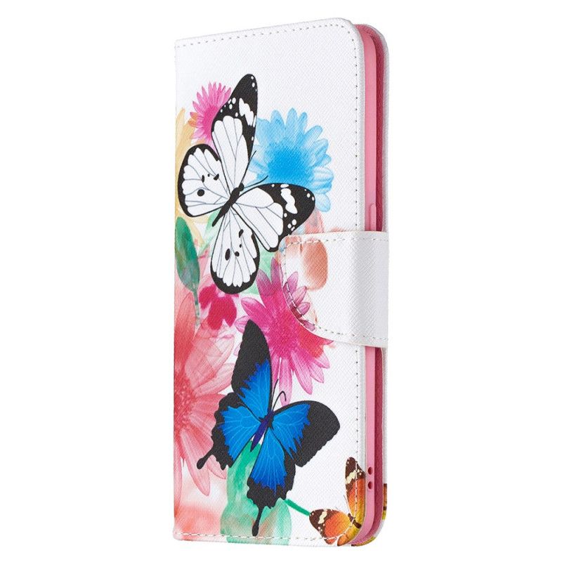 Skyddsfodral Oppo Find X2 Lite Magenta Målade Fjärilar Och Blommor