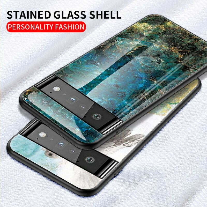 Skal Google Pixel 6 Pro Telefonfodral Marmor Härdat Glas