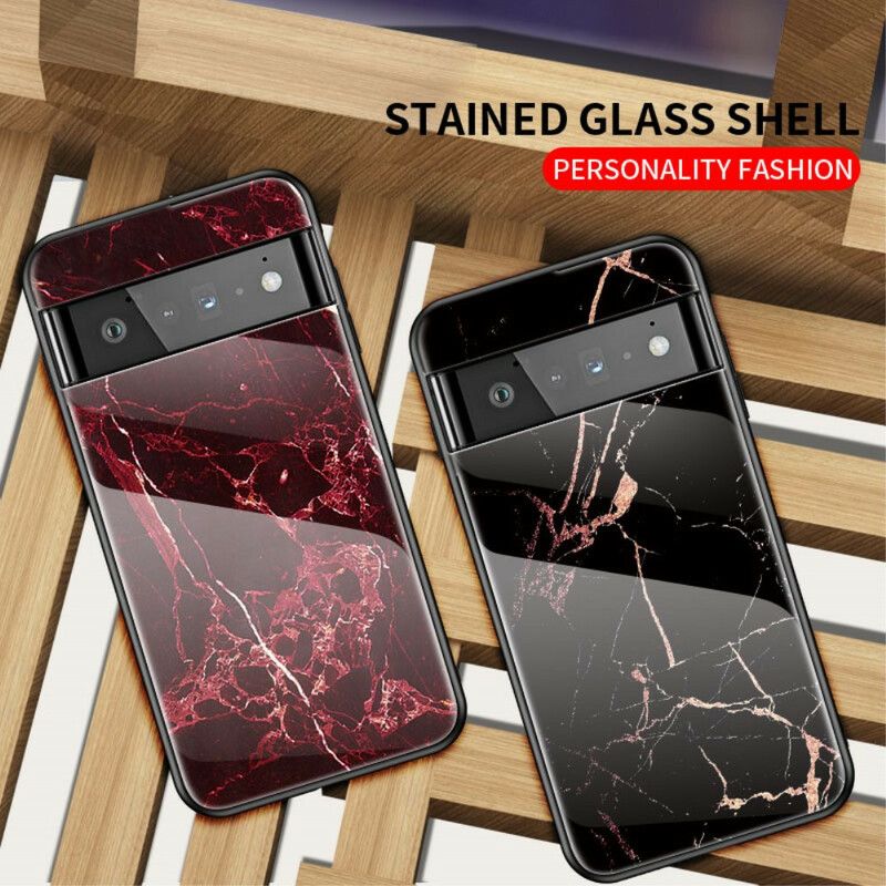 Skal Google Pixel 6 Pro Telefonfodral Marmor Härdat Glas