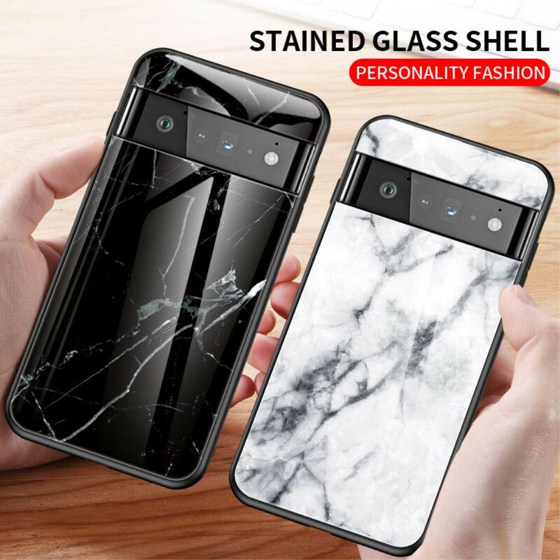 Skal Google Pixel 6 Pro Telefonfodral Marmor Härdat Glas