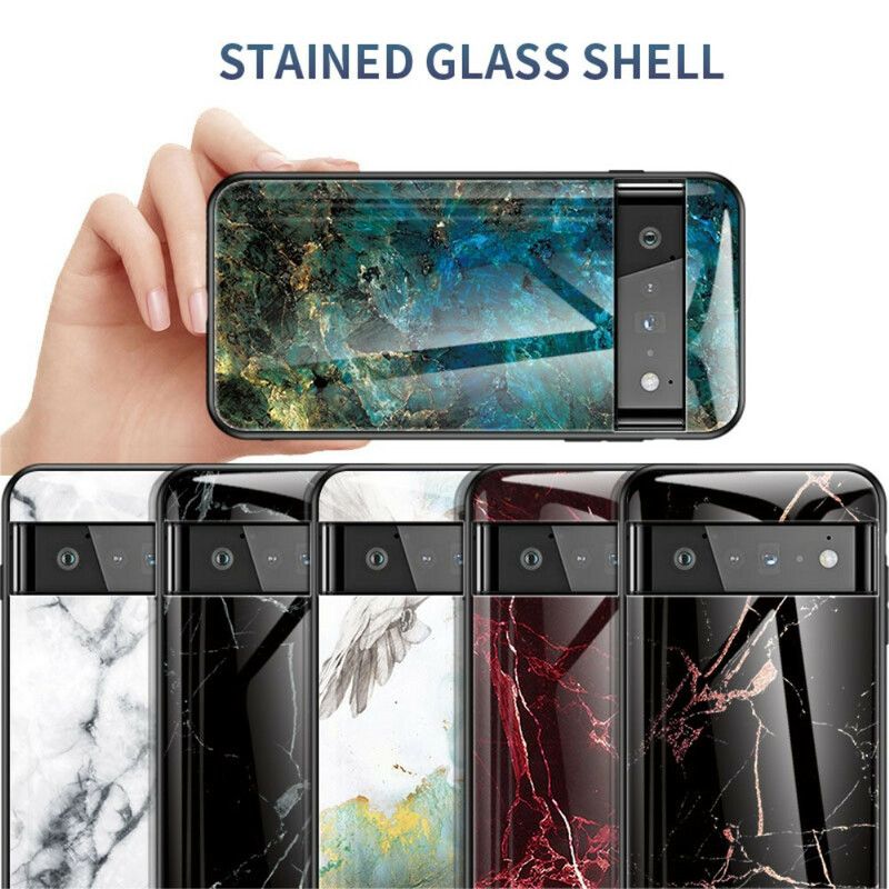 Skal Google Pixel 6 Pro Telefonfodral Marmor Härdat Glas