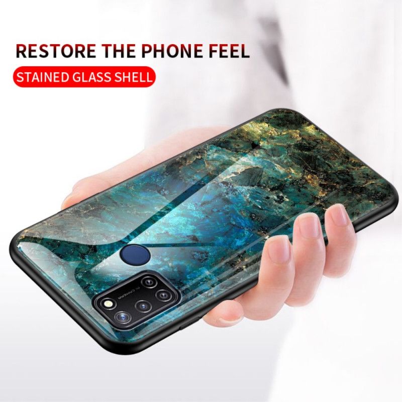 Skal för Realme 7i Svart Premiumfärger Härdat Glas
