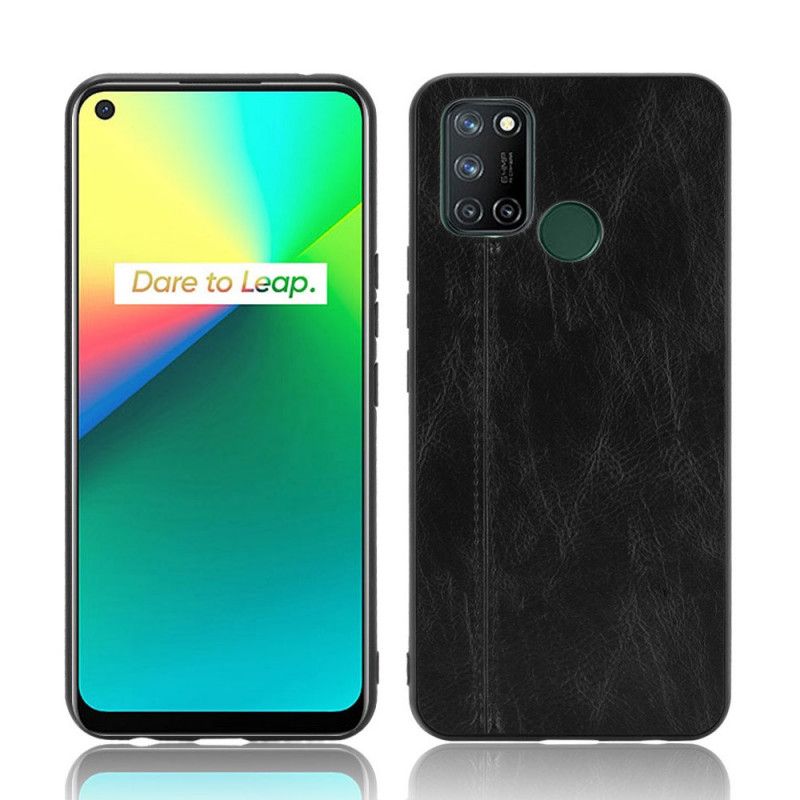 Skal Realme 7i Svart Sömmar I Läderstil