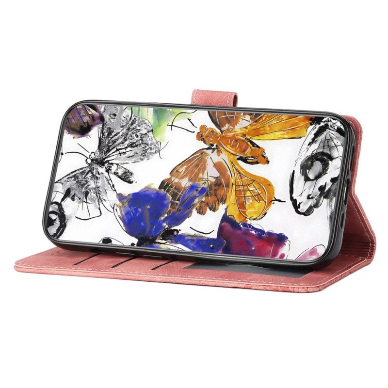 Läderfodral Oneplus 13 Telefonfodral Fjärilsmockad Effekt