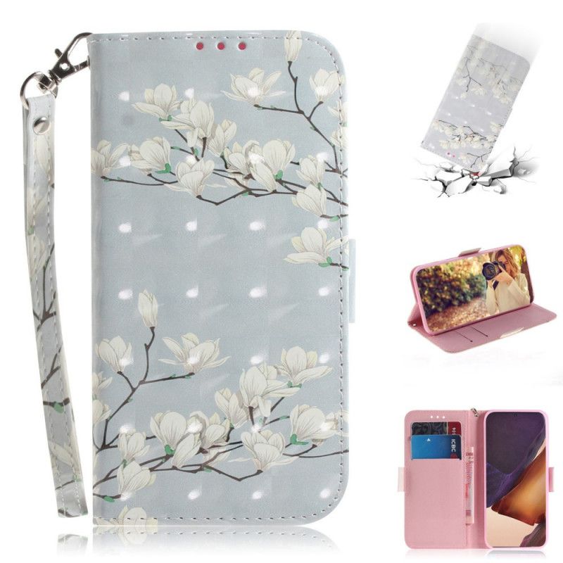Fodral för Samsung Galaxy Note 20 Ultra Blommande Träd Med Rem