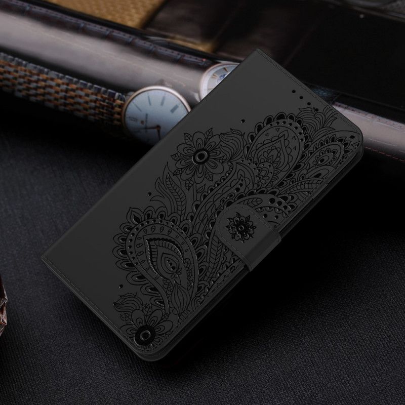 Läderskal Samsung Galaxy Note 20 Ultra Svart Barockmönster Med Rem