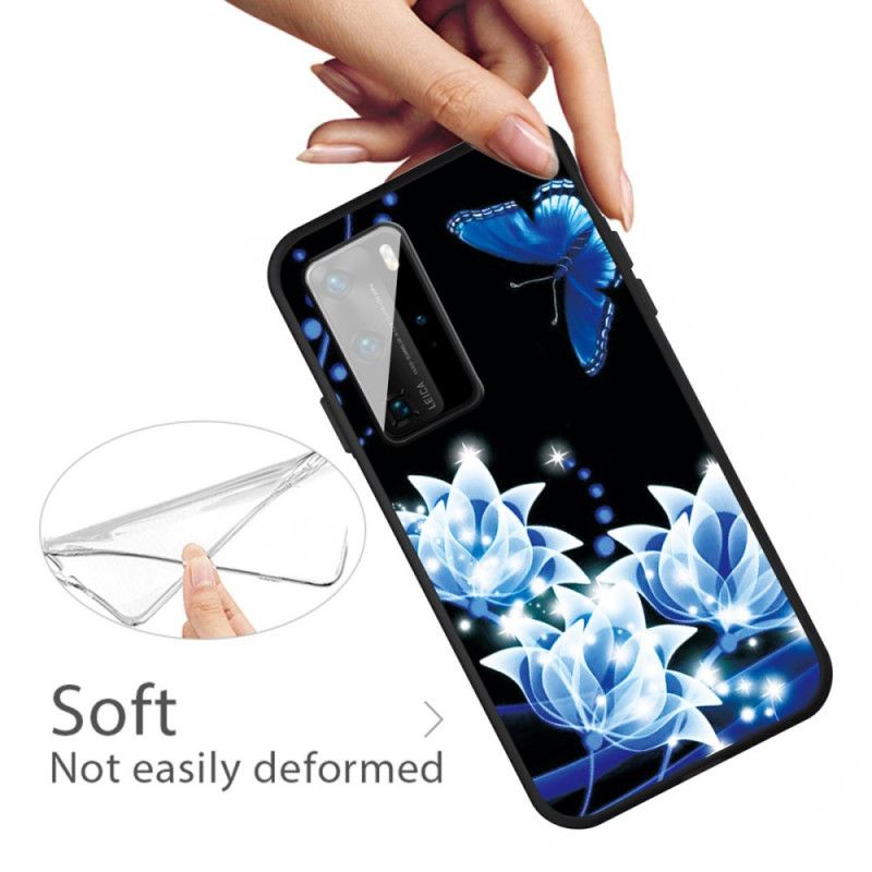 Skal Huawei P40 Mobilskal Fjäril Och Blå Blommor