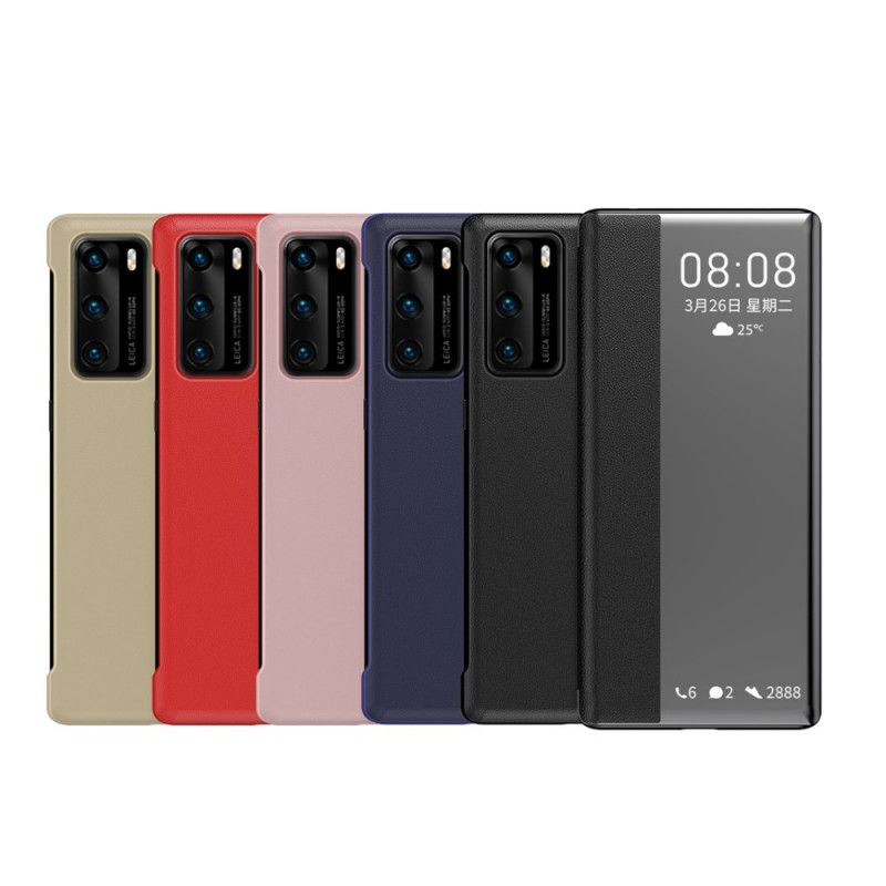 Visa Omslag Huawei P40 Svart Fönster I Konstläder