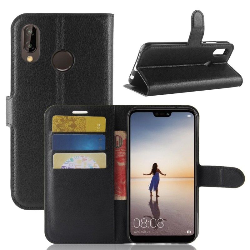 Fodral för Huawei P20 Lite Svart Retro Litchi