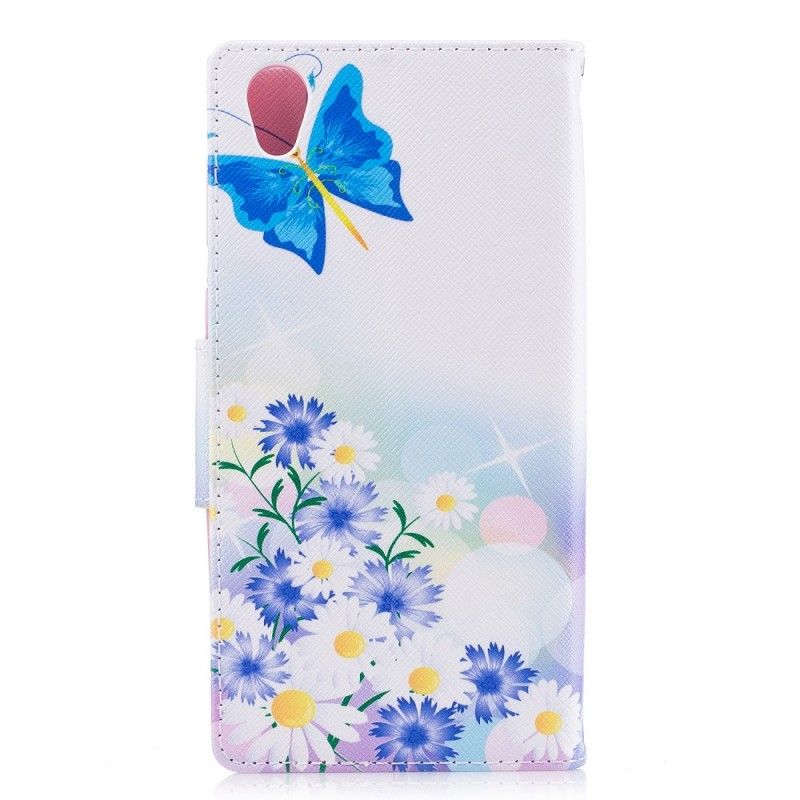 Fodral Sony Xperia L1 Rosa Målade Fjärilar Och Blommor