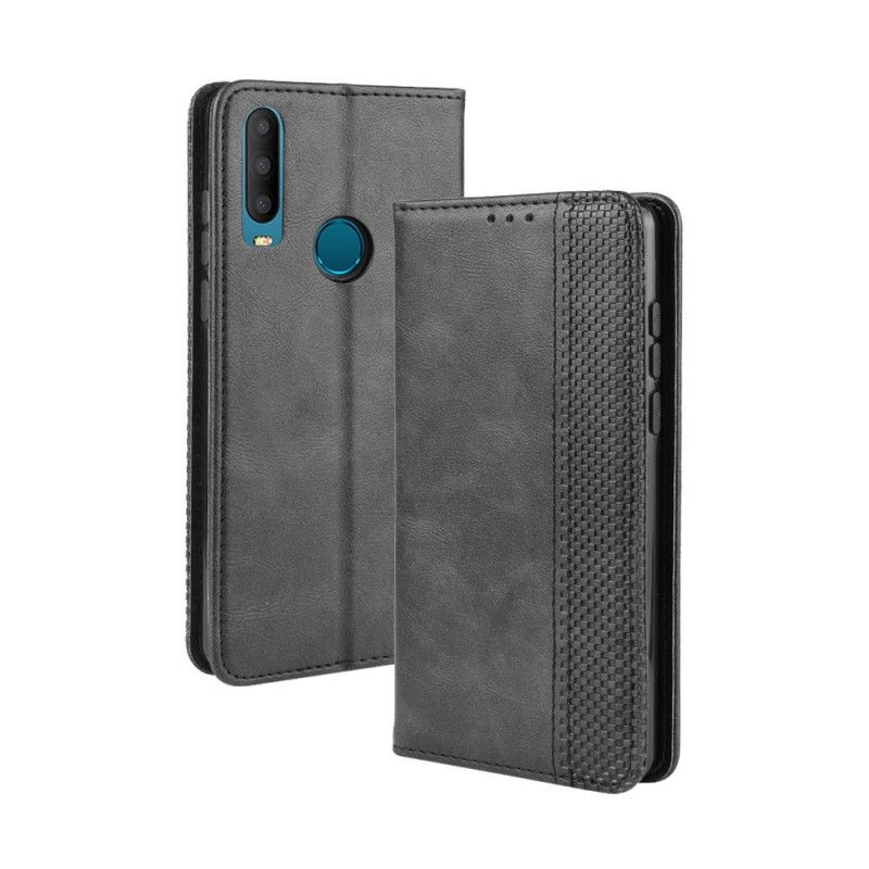 Folio-fodral Alcatel 3X (2019) Svart Mobilskal Stiliserad Vintage Lädereffekt