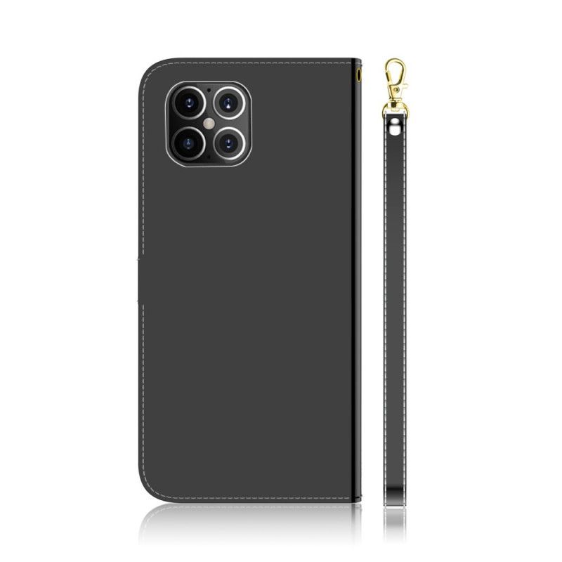 Läderfodral iPhone 12 Pro Max Svart Spegelskydd I Imiterat Läder