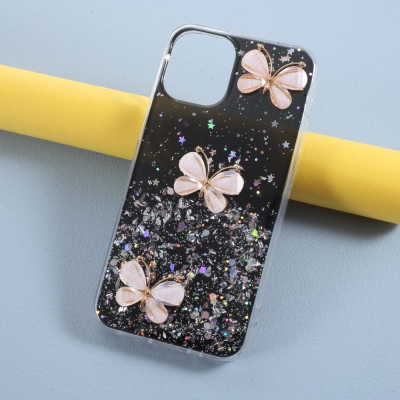 Skal för iPhone 12 Pro Max Svart 3D Fjäril Glitter
