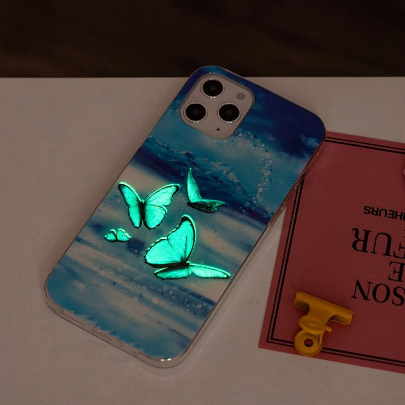 Skal iPhone 12 Pro Max Mörkblå Fluorescerande Fjärilserie