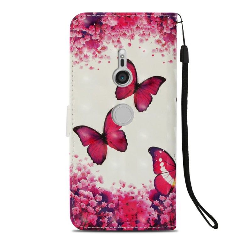 Läderfodral Sony Xperia XZ3 Mobilskal 3D Röda Fjärilar