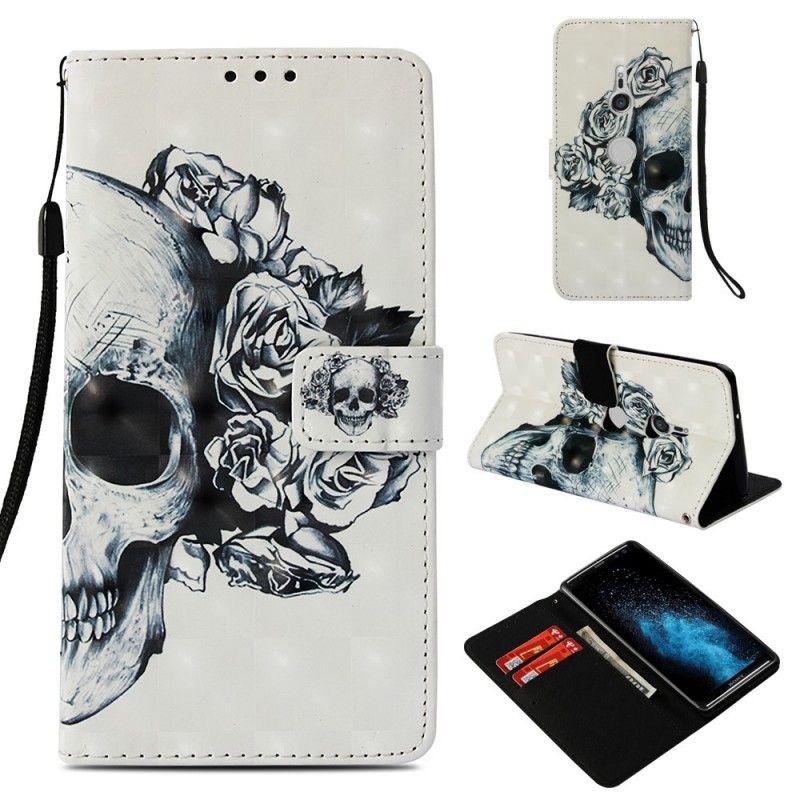 Läderfodral Sony Xperia XZ3 Mobilskal Blommig Skalle