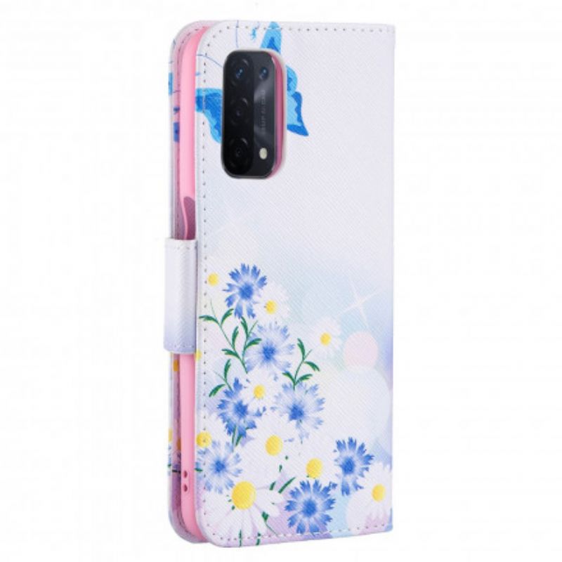 Skyddsfodral Oppo A54 5g / A74 5g Målade Fjärilar Och Blommor