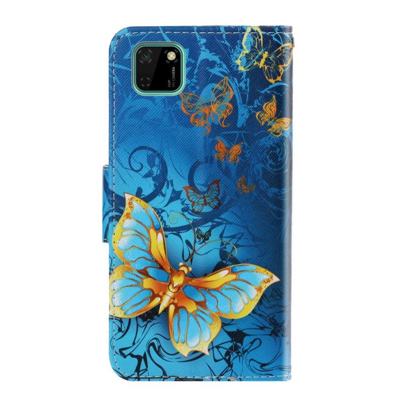 Skyddsfodral Huawei Y5p Mörkblå Fjärilsvariationer Med Rem