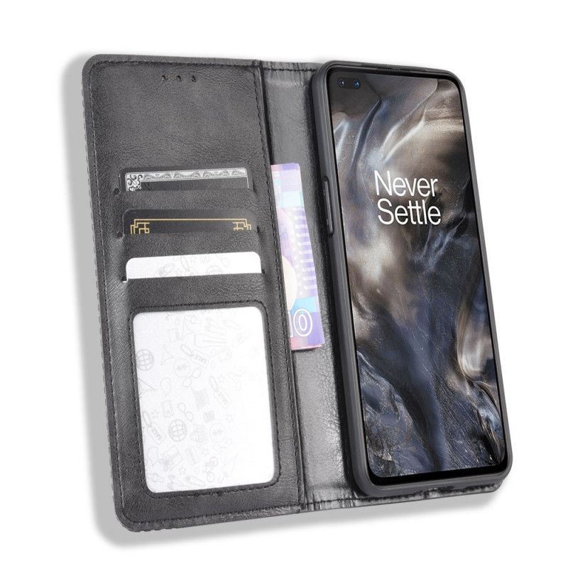 Folio-fodral OnePlus Nord Svart Stiliserad Vintage Lädereffekt