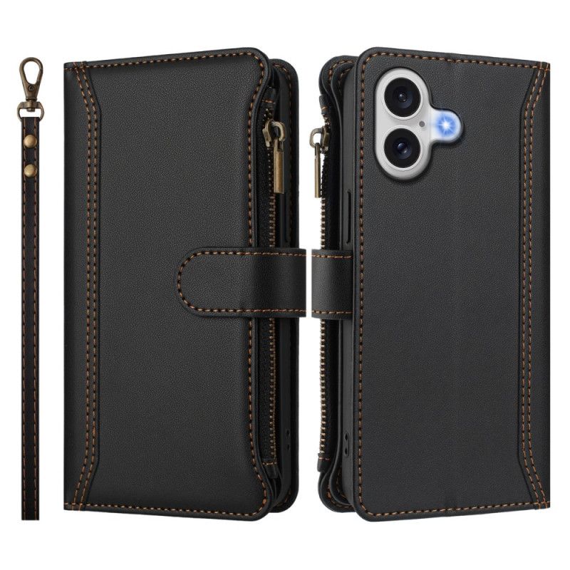 Läderfodral iPhone 17 Telefonfodral Plånbok Med 9 Kortfack Och Handledsrem