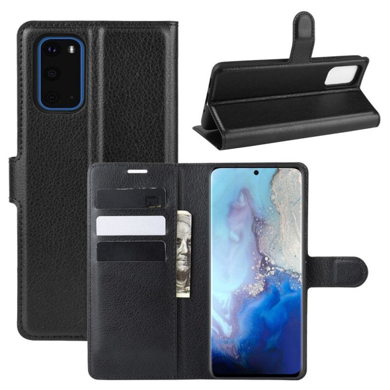 Fodral för Samsung Galaxy S20 Svart Klassiskt Litchiimitationsläder