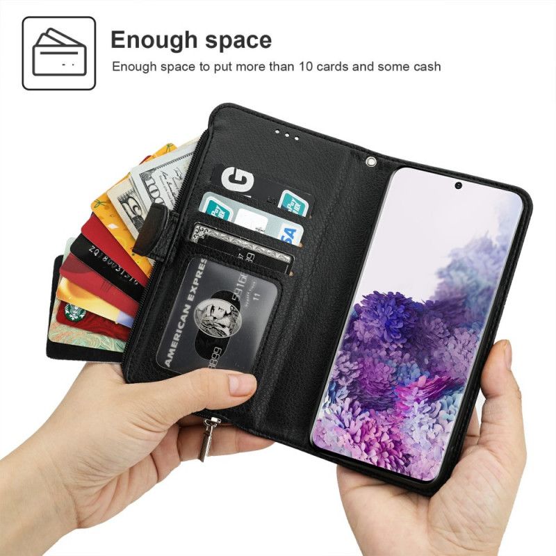 Fodral för Samsung Galaxy S20 Svart Mikrofibrer I Läderstil Med Blixtlåsficka