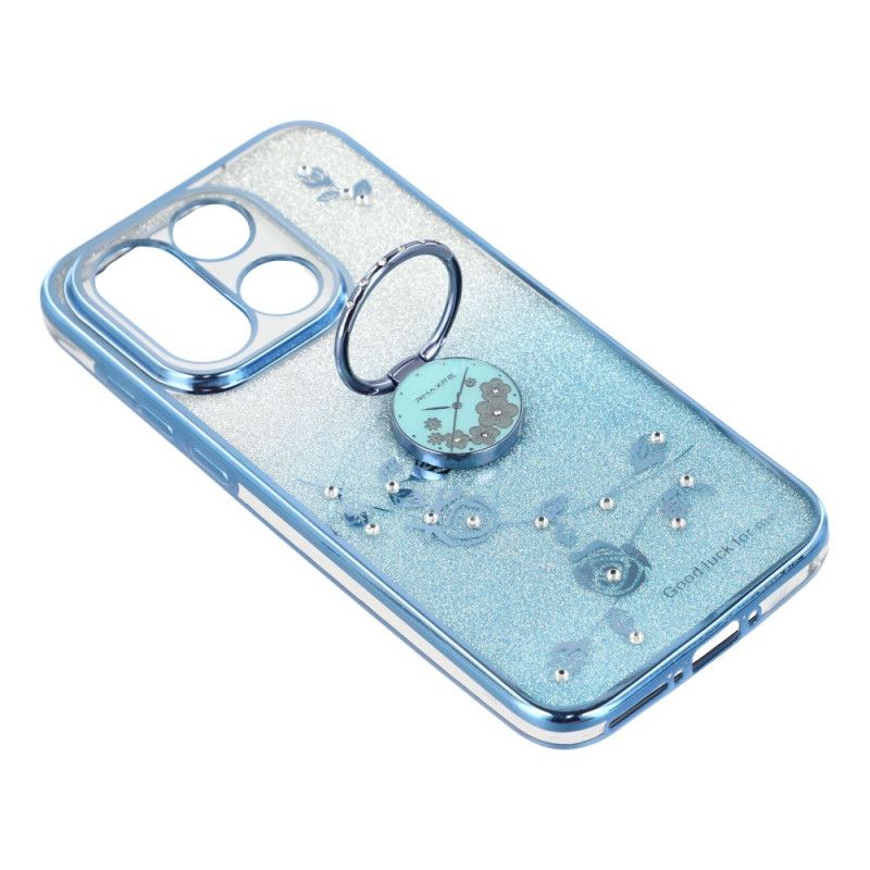 Skal Oneplus 15 Ringhållare Och Glitterblommönster