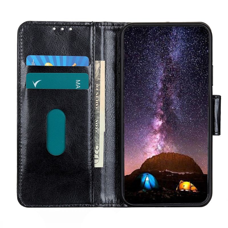 Fodral Samsung Galaxy A02s Svart Glänsande Lädereffekt