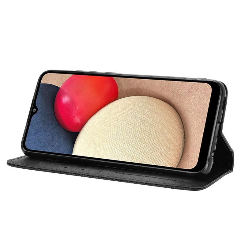 Folio-fodral för Samsung Galaxy A02s Svart Stiliserad Vintage Lädereffekt