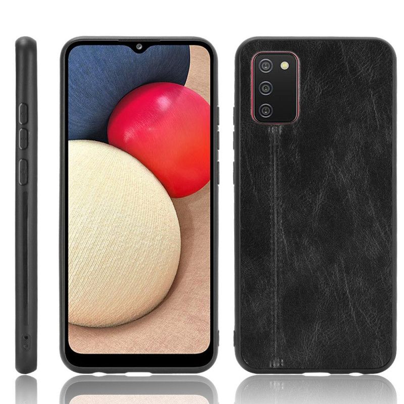 Skal Samsung Galaxy A02s Svart Sydd Lädereffekt