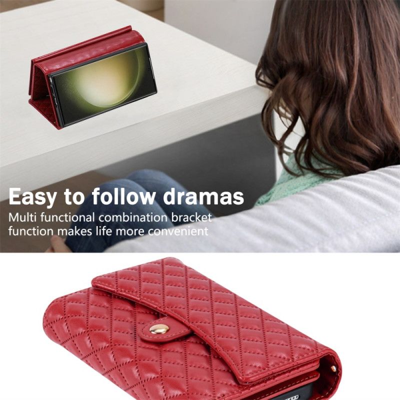 Fodral Samsung Galaxy S25 Ultra 5g Quiltad Plånbok Med Axelrem