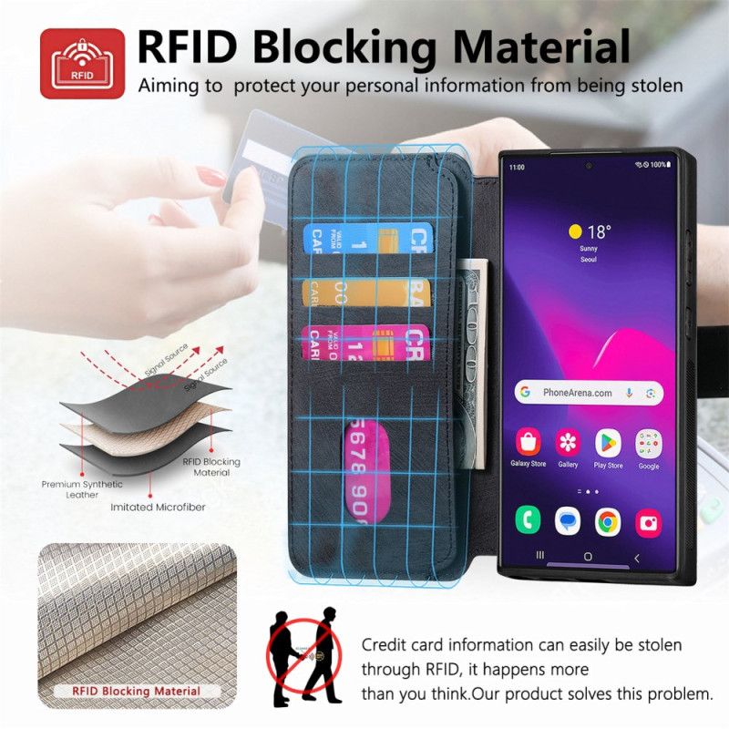 Läderfodral Samsung Galaxy S25 Ultra 5g Telefonfodral Avtagbart Magnetiskt Rfid Caseneo-fodral