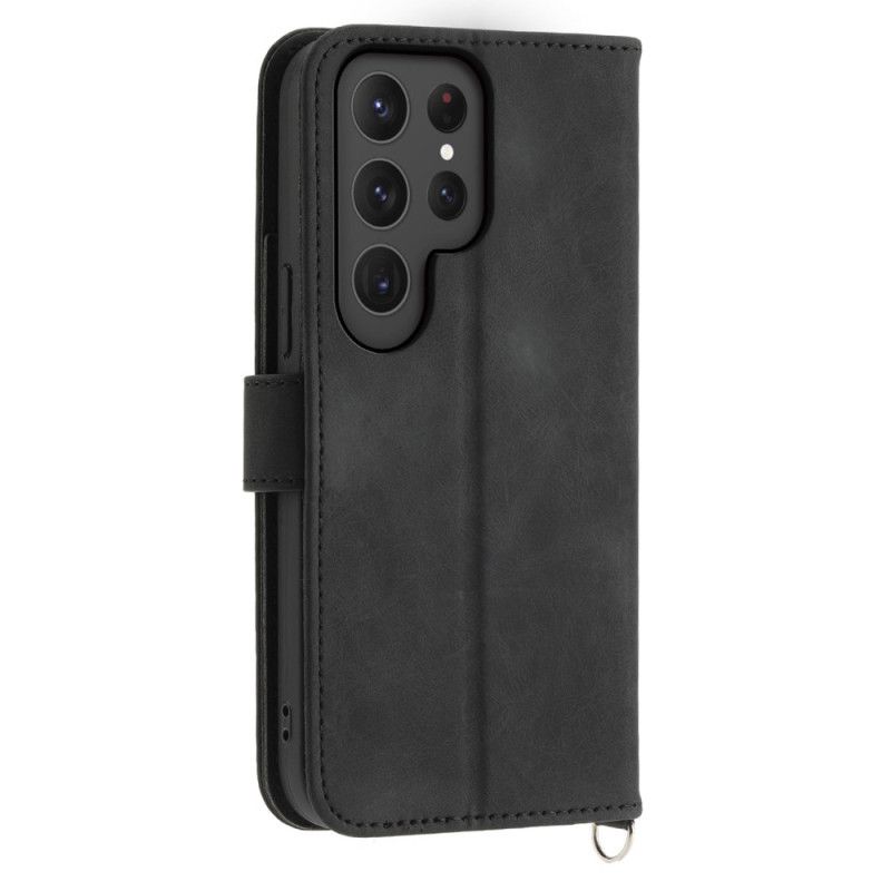 Läderfodral Samsung Galaxy S25 Ultra 5g Telefonfodral Blommönster Och Remmar