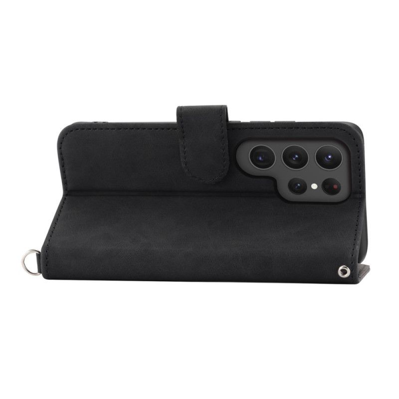 Läderfodral Samsung Galaxy S25 Ultra 5g Telefonfodral Blommönster Och Remmar