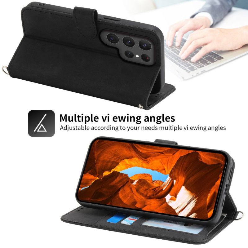 Läderfodral Samsung Galaxy S25 Ultra 5g Telefonfodral Blommönster Och Remmar