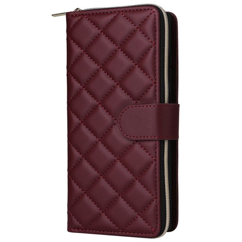 Läderskal Fodral Samsung Galaxy S25 Ultra 5g Quiltad Plånbok Med Rem Och Axelrem