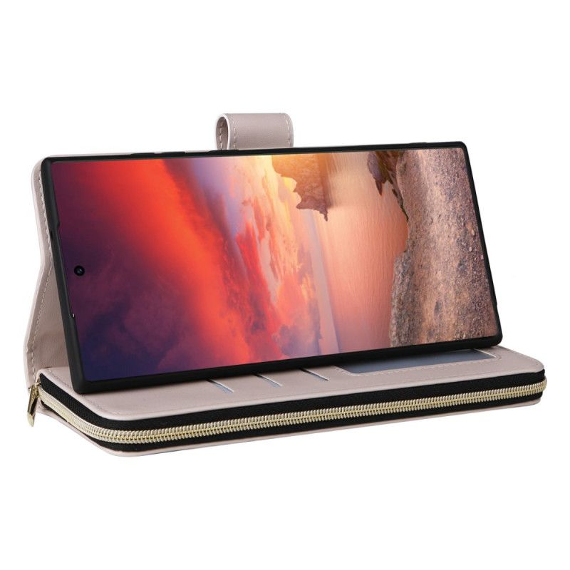 Läderskal Fodral Samsung Galaxy S25 Ultra 5g Quiltad Plånbok Med Rem Och Axelrem