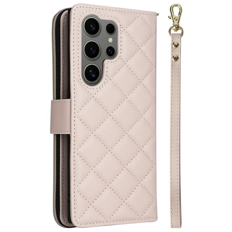 Läderskal Fodral Samsung Galaxy S25 Ultra 5g Quiltad Plånbok Med Rem Och Axelrem