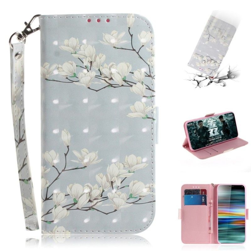 Läderfodral Sony Xperia 10 Mobilskal Blommande Träd Med Rem