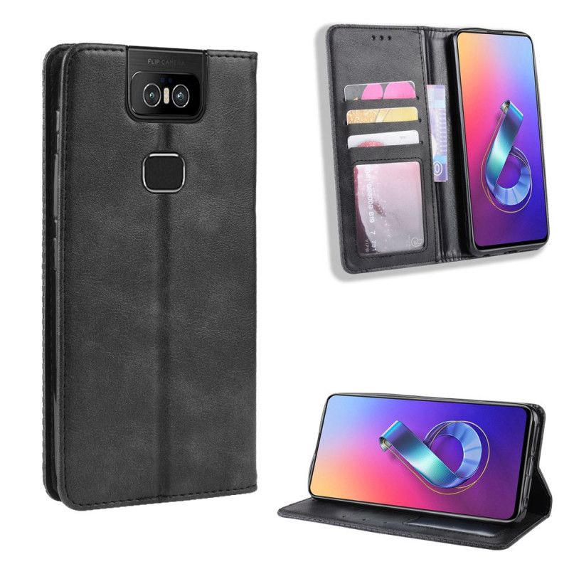 Folio-fodral Asus ZenFone 6 Svart Stiliserad Vintage Lädereffekt