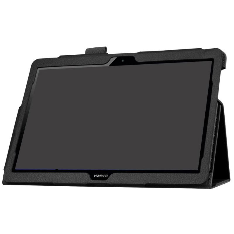 Smart Fodral Huawei MediaPad T3 10 Svart Två Klaffar Litchi Läder Stil