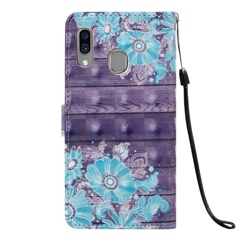 Läderfodral Samsung Galaxy A40 Mobilskal Blå Blommor