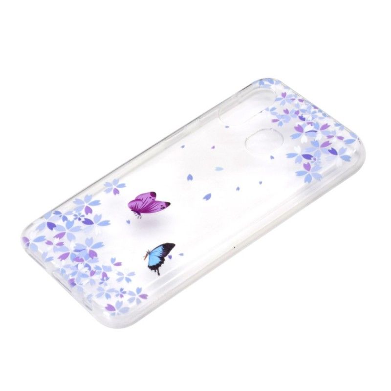 Skal för Samsung Galaxy A40 Genomskinliga Fjärilar Och Blommor