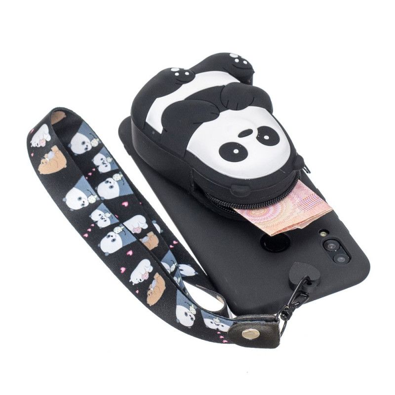 Skal för Samsung Galaxy A40 Svart Panda Plånbok Och Axelrem