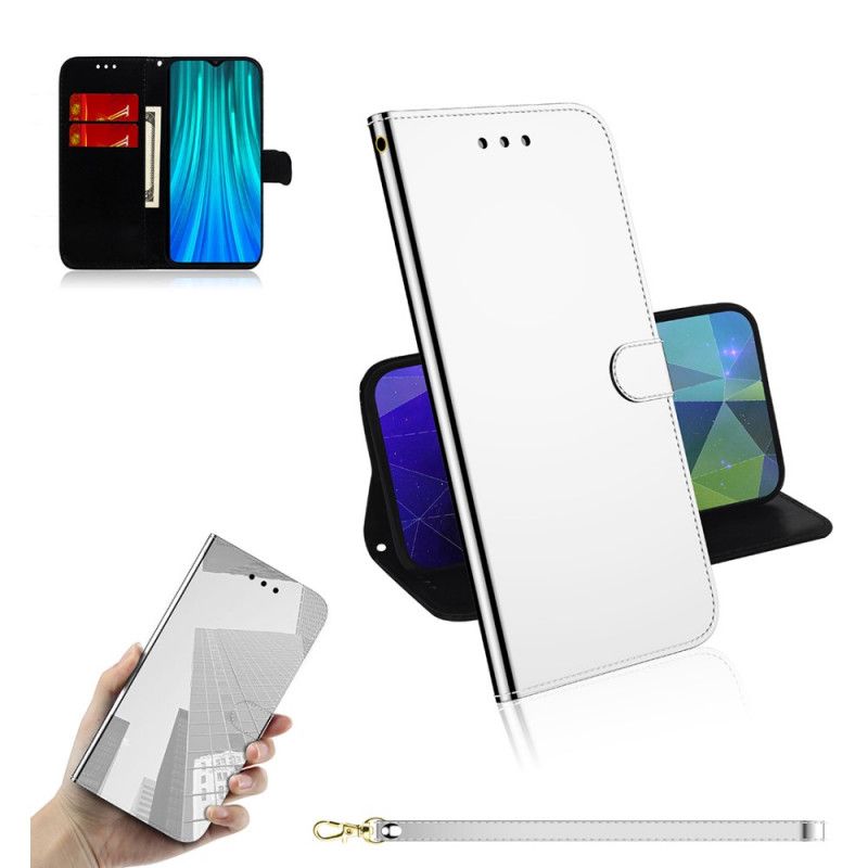 Läderskal Xiaomi Redmi Note 8 Pro Svart Spegelskydd I Imiterat Läder